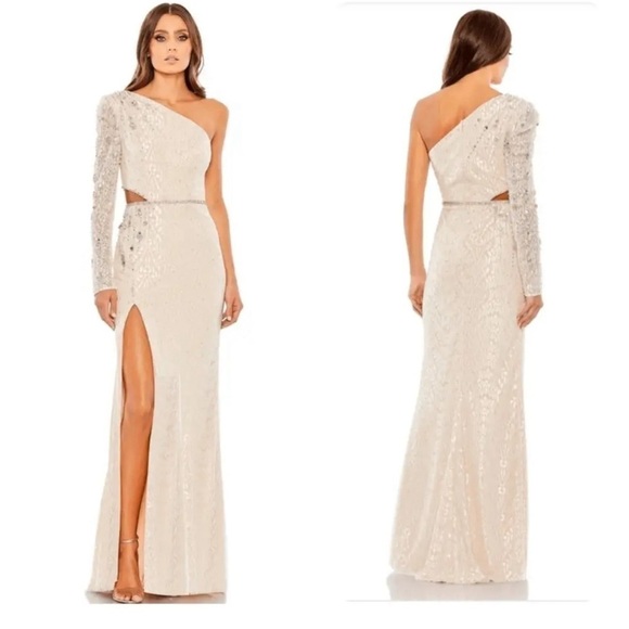 Mac Duggal EMBELLISHED ONE SLEEVE CUT OUT GOWN size 12 NEW $798 - Picture 6 of 12